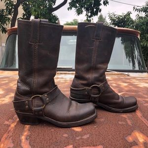 FRYE Brown Leather Strapped Boots